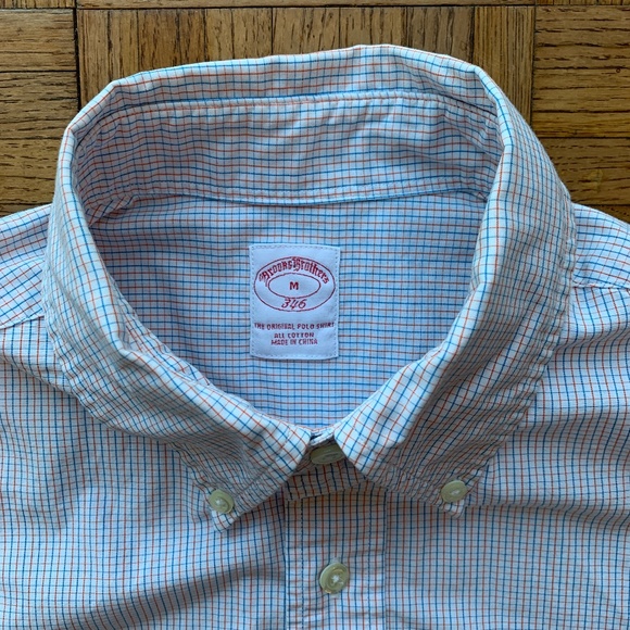 Men's Brooks Brothers White Blue Orange Shirt, M - Picture 6 of 7